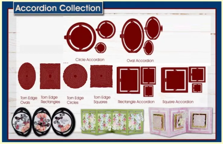 Bild: Tattered Lace. Accordion Collection. Neue Kartenformen