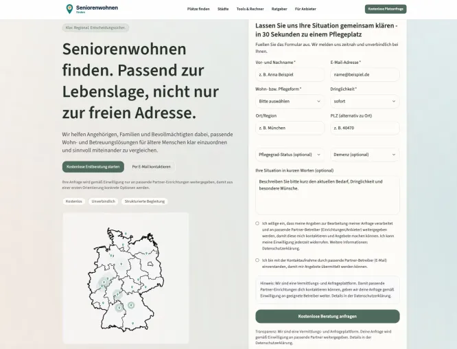 Neue Plattform hilft den passenden Pflegeplatz zu finden : Seniorenwohnen-finden.de Bild: Neue Plattform hilft den passenden Pflegeplatz zu finden : Seniorenwohnen-finden.de