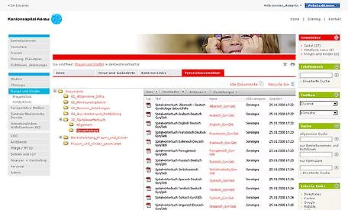 Das neue, auf MOSS 2007 basierende Intranet des Kantonsspitals Aarau