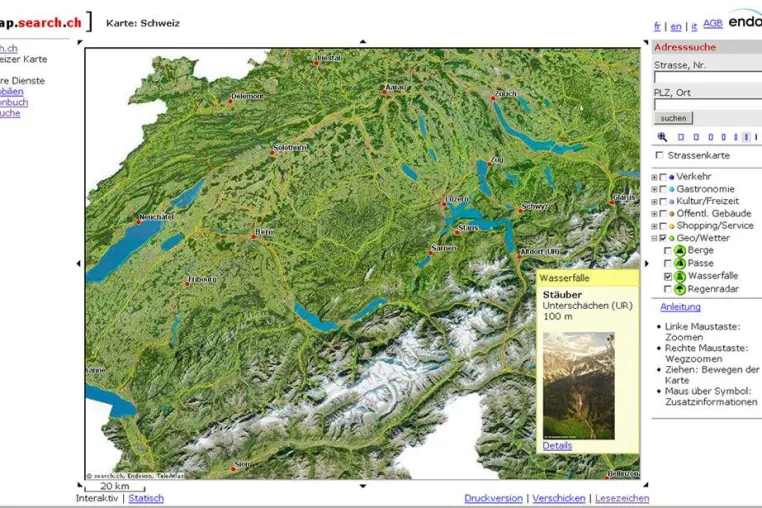Bild: map.search.ch zeigt Wasserfälle