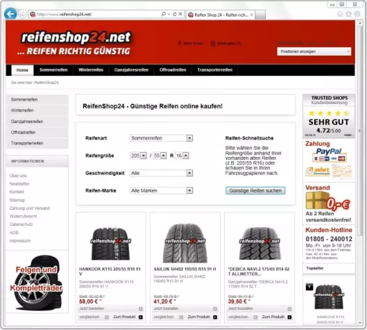 Bild: reifenshop24.net – Neuer Reifen-Shop online