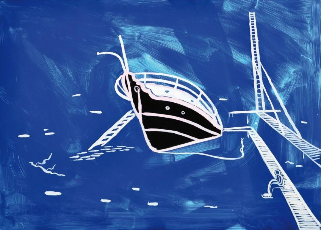 Warten, 2010, Öl auf Glas, 49 x 64 cm