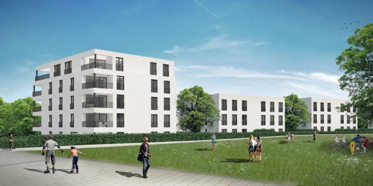 Die drei Häuser von „smart WOHNEN“ sind stimmig ins neue Quartier Riedpark integriert.