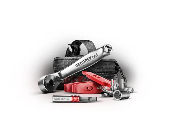 Hält on Tour jederzeit das passende Werkzeug bereit: Das neue Bike-Set Unterwegs von GEDORE red Bild: Hält on Tour jederzeit das passende Werkzeug bereit: Das neue Bike-Set Unterwegs von GEDORE red