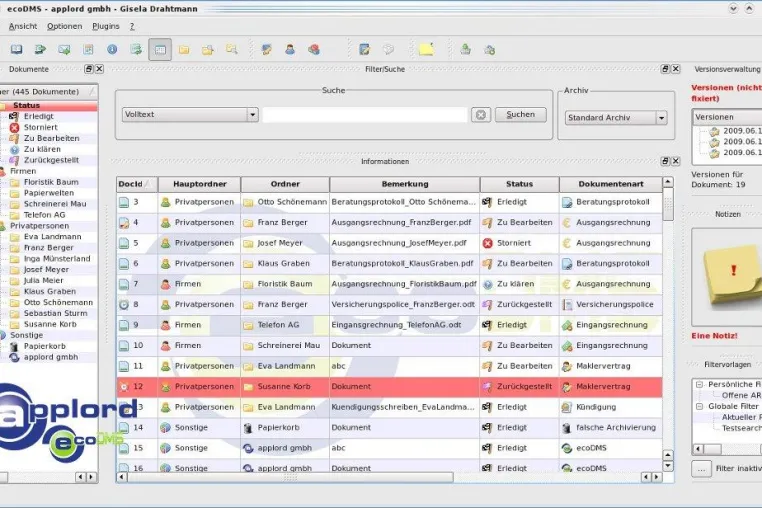 Suchen war gestern - Die applord gmbh veröffentlicht Version 1.1 uter des Dokumenten Management Systems ecoDMS Bild: Suchen war gestern - Die applord gmbh veröffentlicht Version 1.1 uter des Dokumenten Management Systems ecoDMS