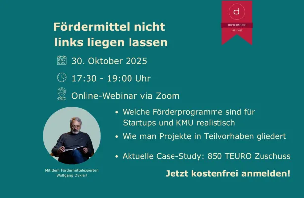 Bild: Fördermittel nicht links liegen lassen   kostenloses Webinar am 30.10.2025