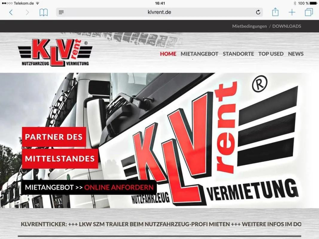 KLVrent - Screenshot neue Internetpräsenz