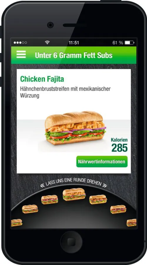 Neue Subcard App Version bietet neue Features, wie eine Übersicht aller Produkte mit Nährwertangaben