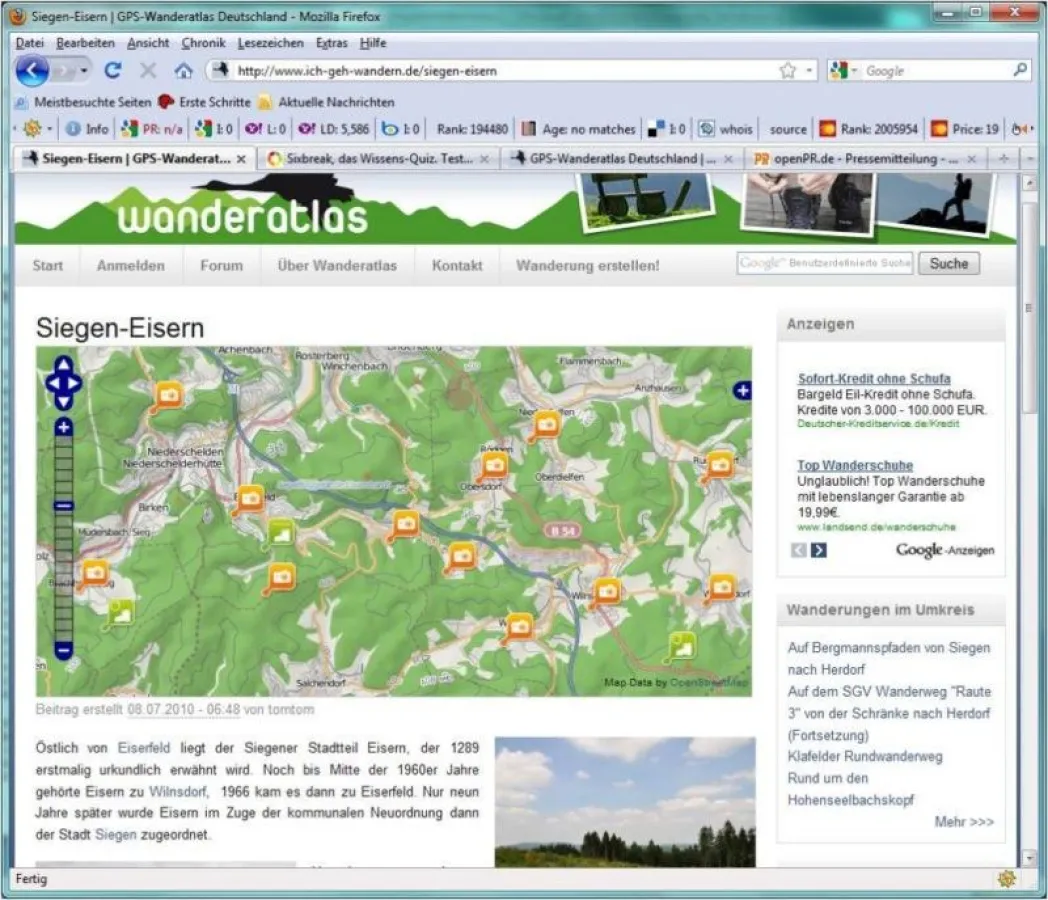 Der GPS Wanderatlas Deutschland  präsentiert den Siegerland Höhenring