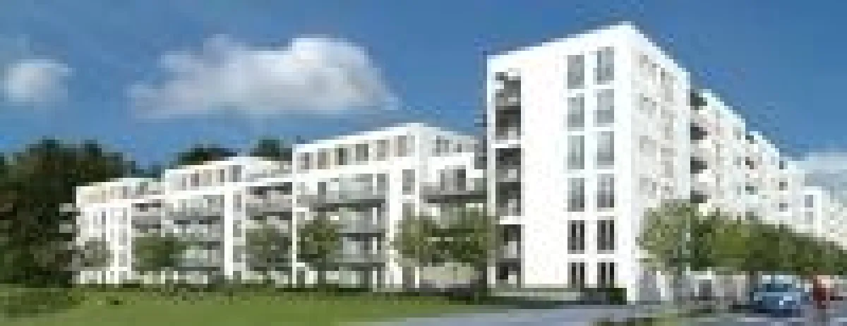 Die Nord-Ost-Ansicht der Hirschpark-Terrassen in München-Neuhausen