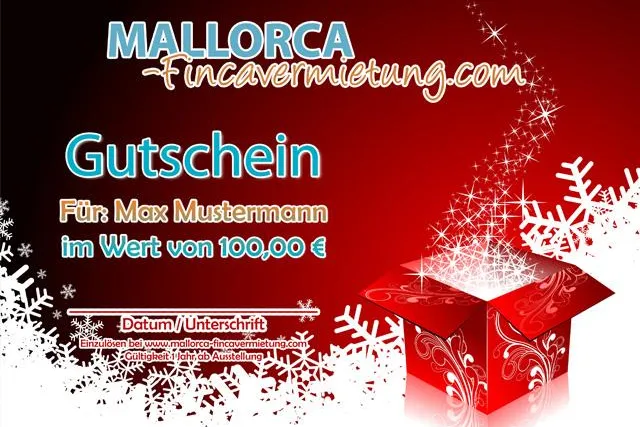 Bild: Weihnachts-Gutschein für den Finca Mallorca Urlaub mit 30 % Rabatt