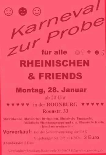 Semesterabschlussparty mit einem dreifachen Kölle Alaaf : Rheinische lädt ein zur Party „Karneval zur Probe“ Bild: Semesterabschlussparty mit einem dreifachen Kölle Alaaf : Rheinische lädt ein zur Party „Karneval zur Probe“