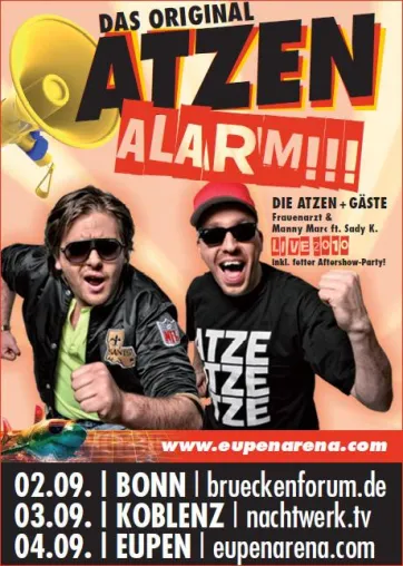 Atzen-Alarm in Bonn: Live-Konzert und Aftershow-Party am 2. September Bild: Atzen-Alarm in Bonn: Live-Konzert und Aftershow-Party am 2. September