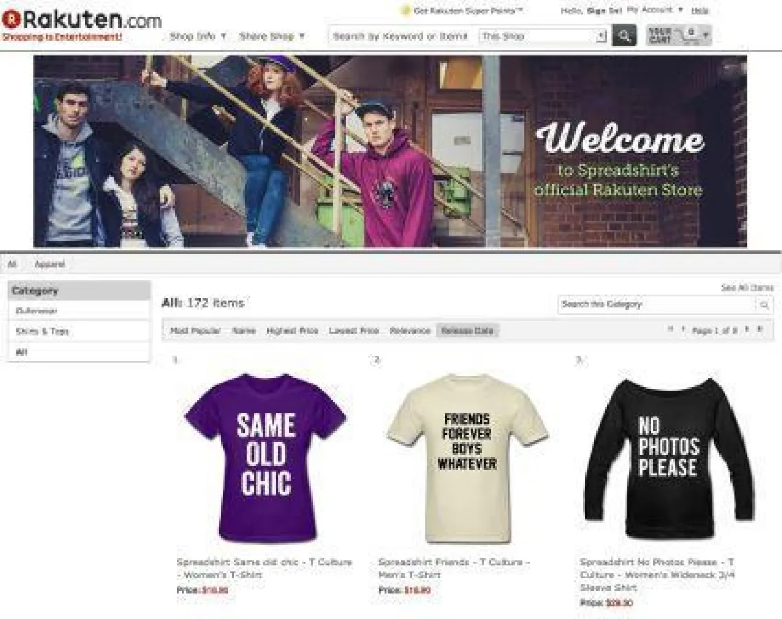 Speadshirt-Store bei Rakuten USA