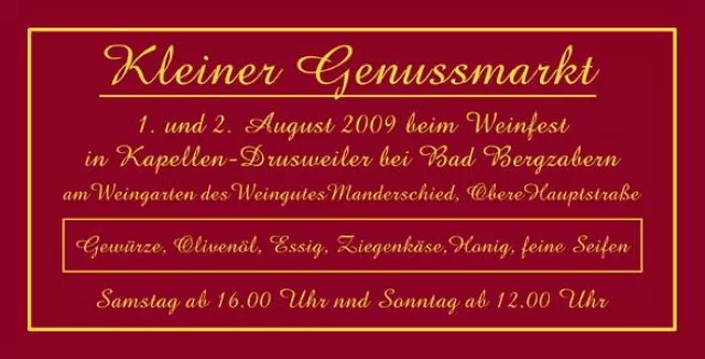 "Kleiner Genussmarkt" in Kapellen-Drusweiler mit Lakonikos Olivenöl Bild: "Kleiner Genussmarkt" in Kapellen-Drusweiler mit Lakonikos Olivenöl