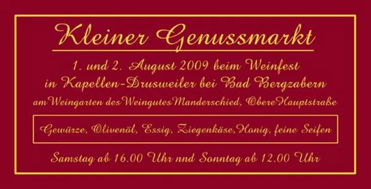 "Kleiner Genussmarkt" in Kapellen-Drusweiler mit Lakonikos Olivenöl Bild: "Kleiner Genussmarkt" in Kapellen-Drusweiler mit Lakonikos Olivenöl