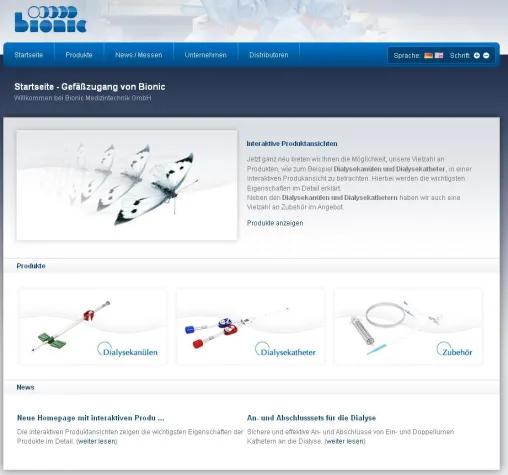 Bild: Neue Website zum Thema Gefäßzugang von Bionic Medizintechnik GmbH