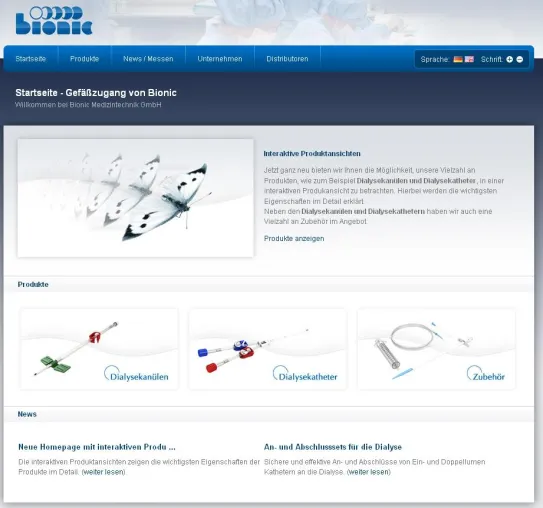 Bild: Neue Website zum Thema Gefäßzugang von Bionic Medizintechnik GmbH