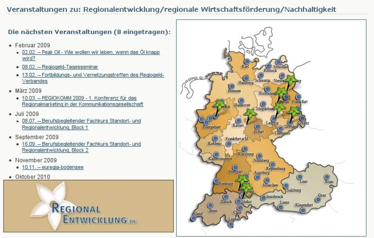 Veranstaltungskalender Regionalentwicklung.de
