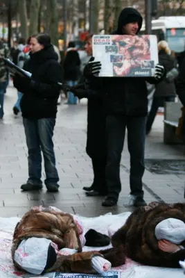 Bild: Demonstration im Rahmen des globalen Aktionswochenendes gegen den Pelzverkauf der ESCADA AG in Hamburg
