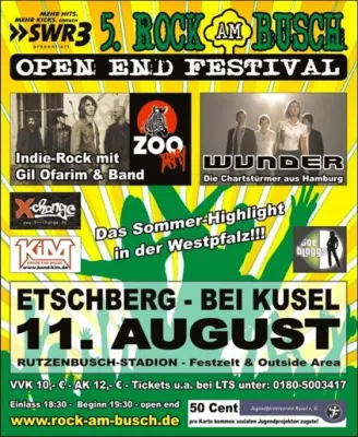 SWR3 präsentiert: 5. ROCK AM BUSCH - OPEN END FESTIVAL am 11. August in Etschberg bei Kusel Bild: SWR3 präsentiert: 5. ROCK AM BUSCH - OPEN END FESTIVAL am 11. August in Etschberg bei Kusel