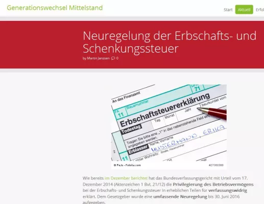 Bild: Expertenzentrum für Generationswechsel erklärt bevorstehende Reform der Erbschaftssteuer