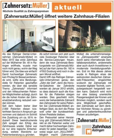 Bild: [Zahnersatz:Müller] öffnet weitere Zahnhaus-Filialen