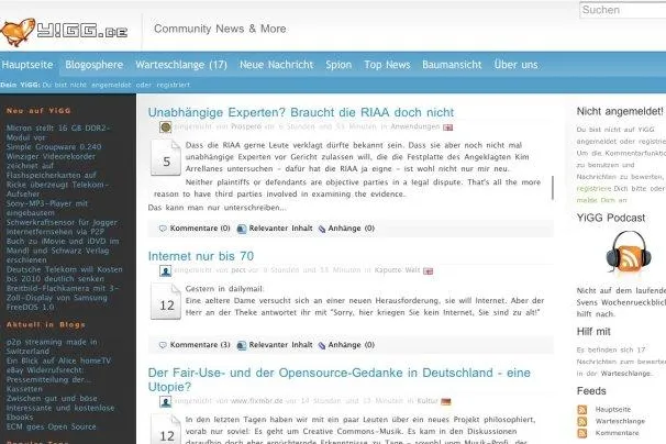 Bild: Update der Web 2.0 Nachrichten-Community YiGG erschienen