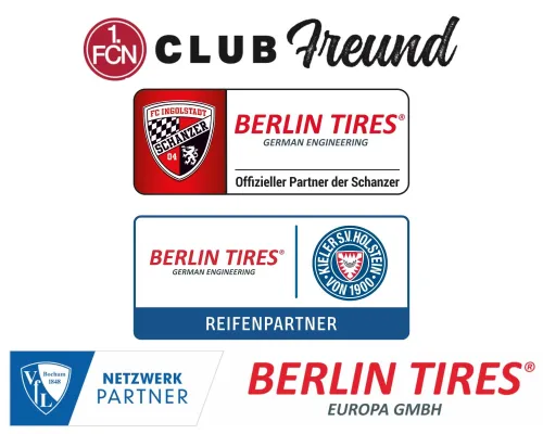 Bild: BERLIN TIRES–die junge Reifenmarke hat Kooperationsverträge mit vier aufstrebenden Fußballclubs abgeschlossen