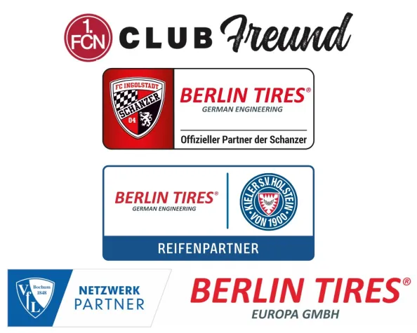 Bild: BERLIN TIRES–die junge Reifenmarke hat Kooperationsverträge mit vier aufstrebenden Fußballclubs abgeschlossen
