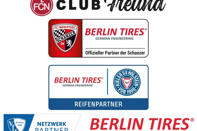 Bild: BERLIN TIRES–die junge Reifenmarke hat Kooperationsverträge mit vier aufstrebenden Fußballclubs abgeschlossen