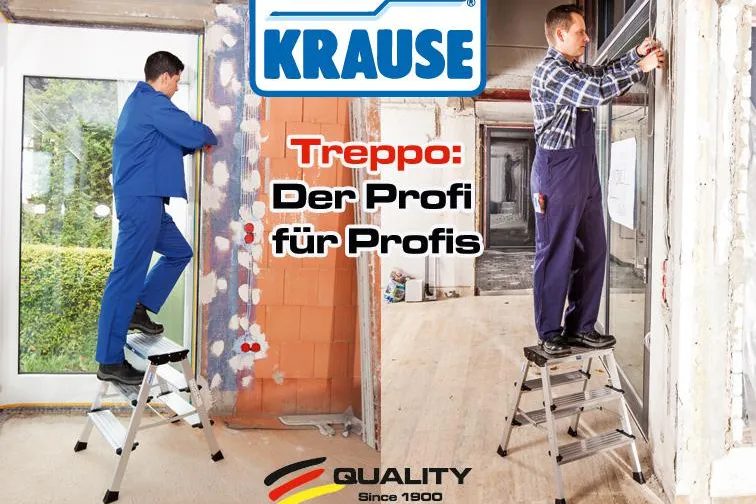 „KRAUSE Treppo“ – der sichere Profi-Tritt mit der komfortablen Einhandbedienung Bild: „KRAUSE Treppo“ – der sichere Profi-Tritt mit der komfortablen Einhandbedienung