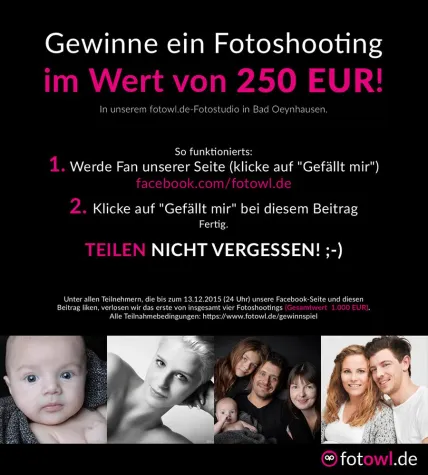 Bild: fotowl.de verlost auf Facebook Fotoshootings im Gesamtwert von 1.000 EUR