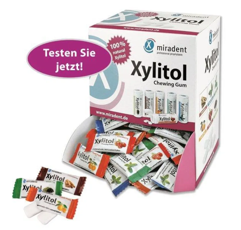 Die miradent Xylitol Chewing Gums Schüttverpackung