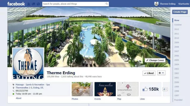 Bild: THERME ERDING auch virtuell ein Besuchermagnet: 150.000 Fans bei Facebook