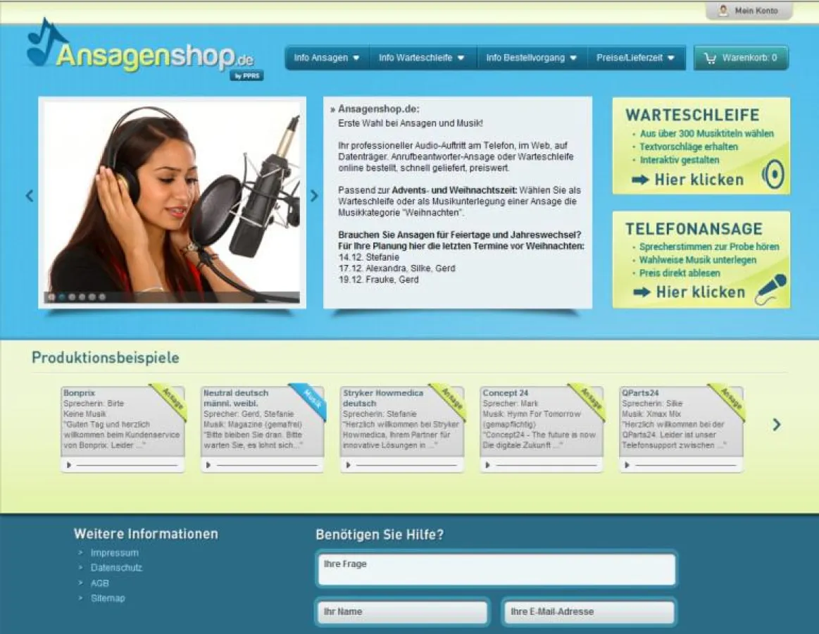 Die neue Webseite des Ansagenshops