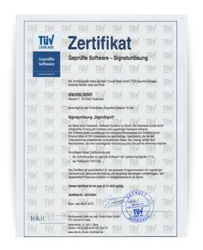 Bild: Erfolgreiche Software "signoSign/2" ist TÜV-geprüft