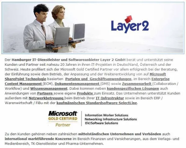 Bild: Layer2 erwirbt Microsoft ISV Kompetenz für Software Solutions mit SharePoint Produkten