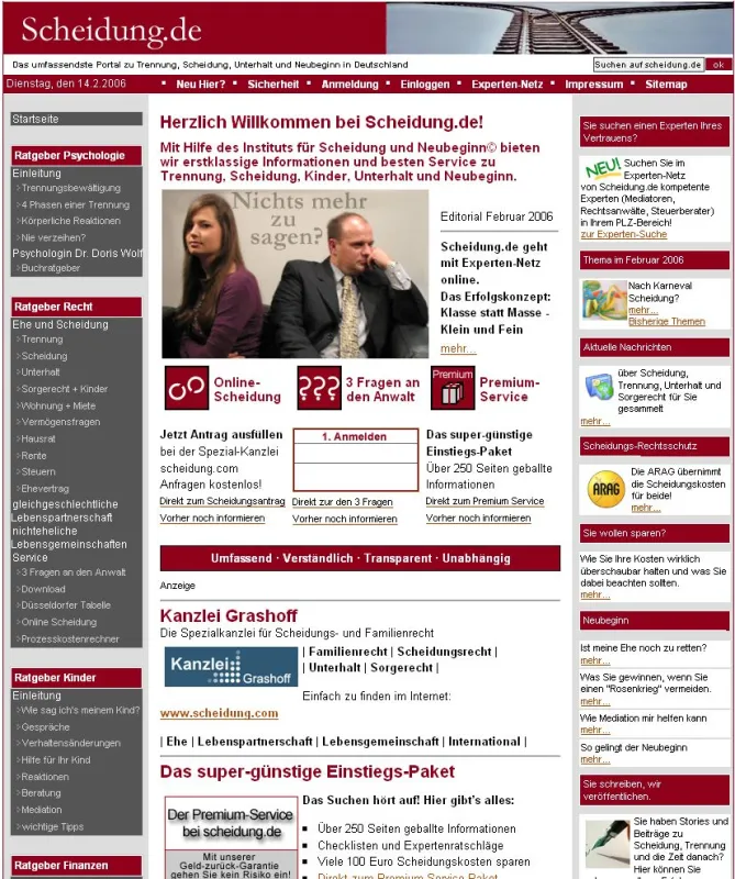Die Startseite des Online-Portals: Durch zwei bis drei Klicks zu einer Fülle von Informationen und Beratungsangeboten