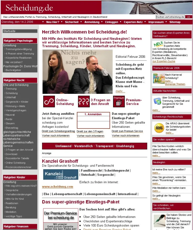 Die Startseite des Online-Portals: Durch zwei bis drei Klicks zu einer Fülle von Informationen und Beratungsangeboten