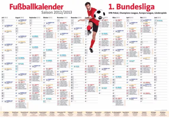 1. Bundesliga - Saisonstart am 24. August 2012: Der XXL-Wandplaner für alle Fußballbegeisterten Bild: 1. Bundesliga - Saisonstart am 24. August 2012: Der XXL-Wandplaner für alle Fußballbegeisterten