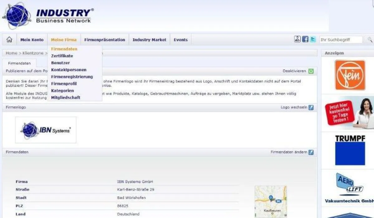 Die neue, vereinfachte Klientzone auf dem INDUSTRY Business Network