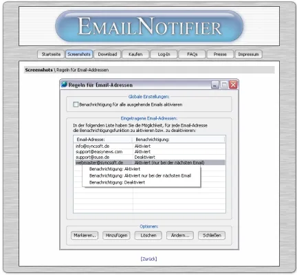 Bild: EmailNotifier 1.7: E-Mails als Einschreiben mit Rückschein versenden
