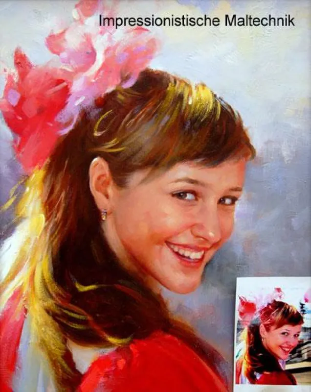 Beispielportrait: Mädchen mit roter Blume, Öl auf Leinwand
