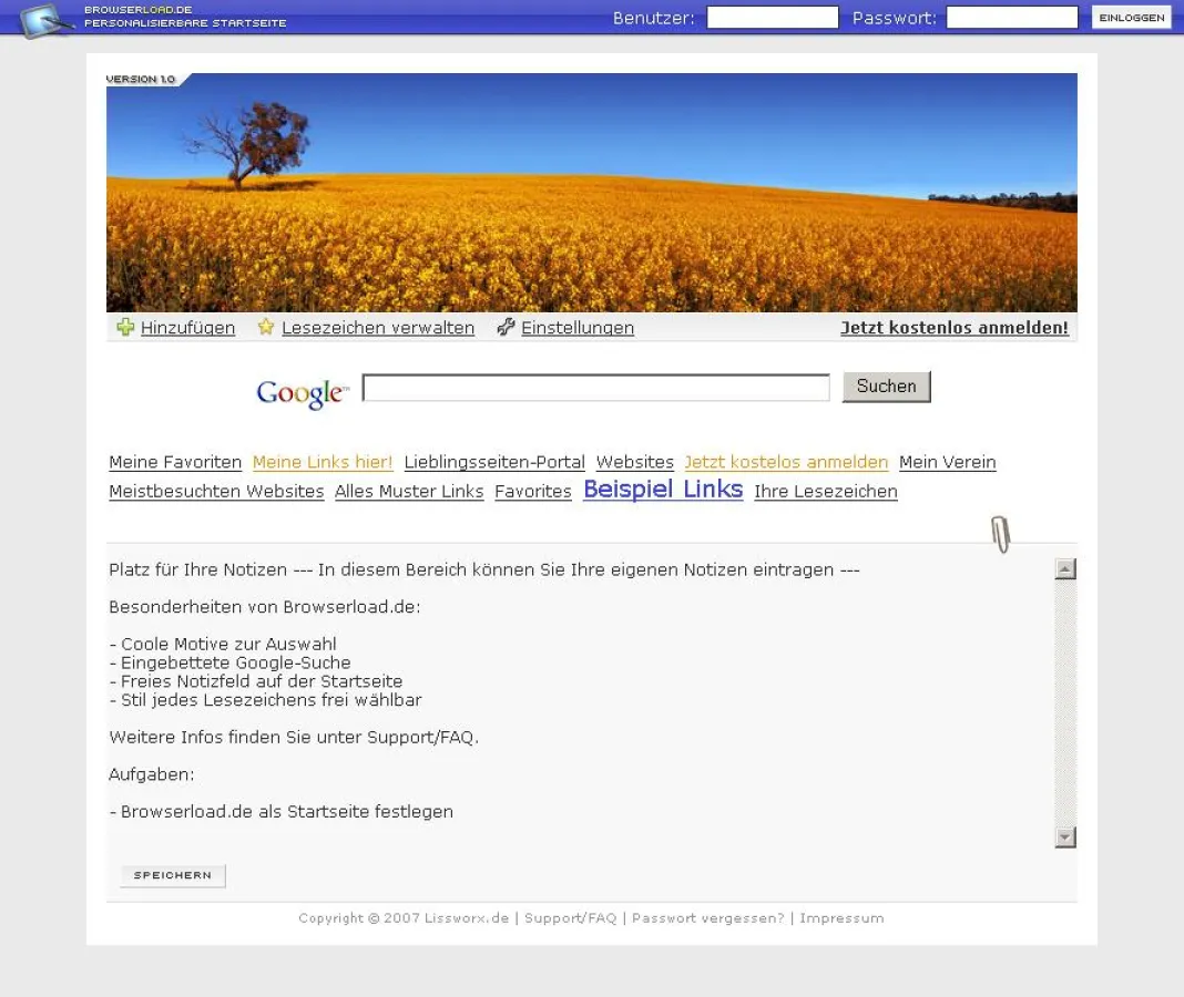 Screenshot der Webanwendung www.browserload.de
