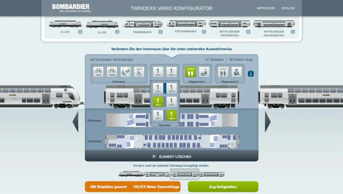 Moccus digitaler Zug-Konfigurator für Bombardier lässt sich spielend leicht bedienen.