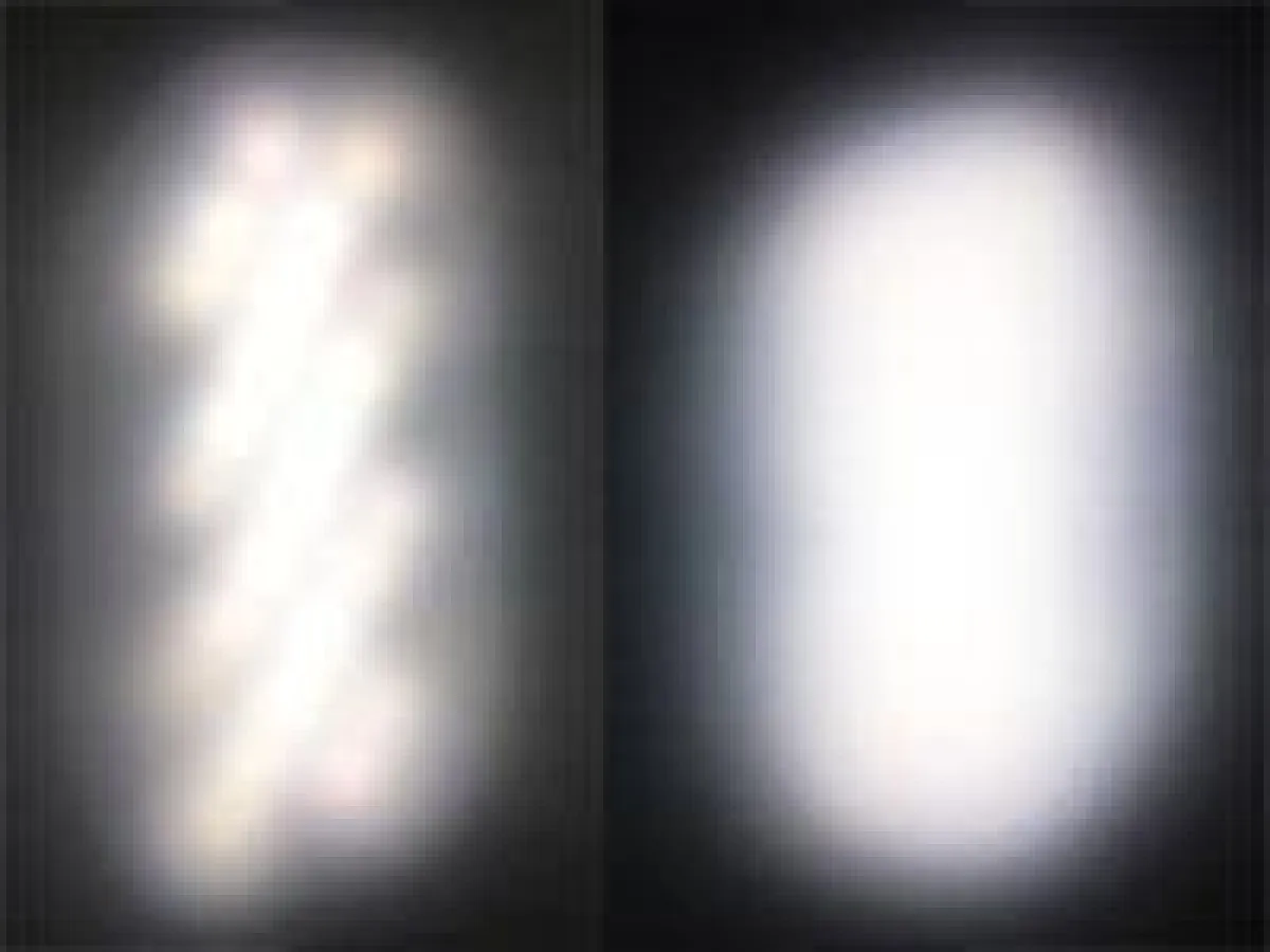 Lichtwirkung: links gesandstrahlt, rechts mit Streulack von WB coatings