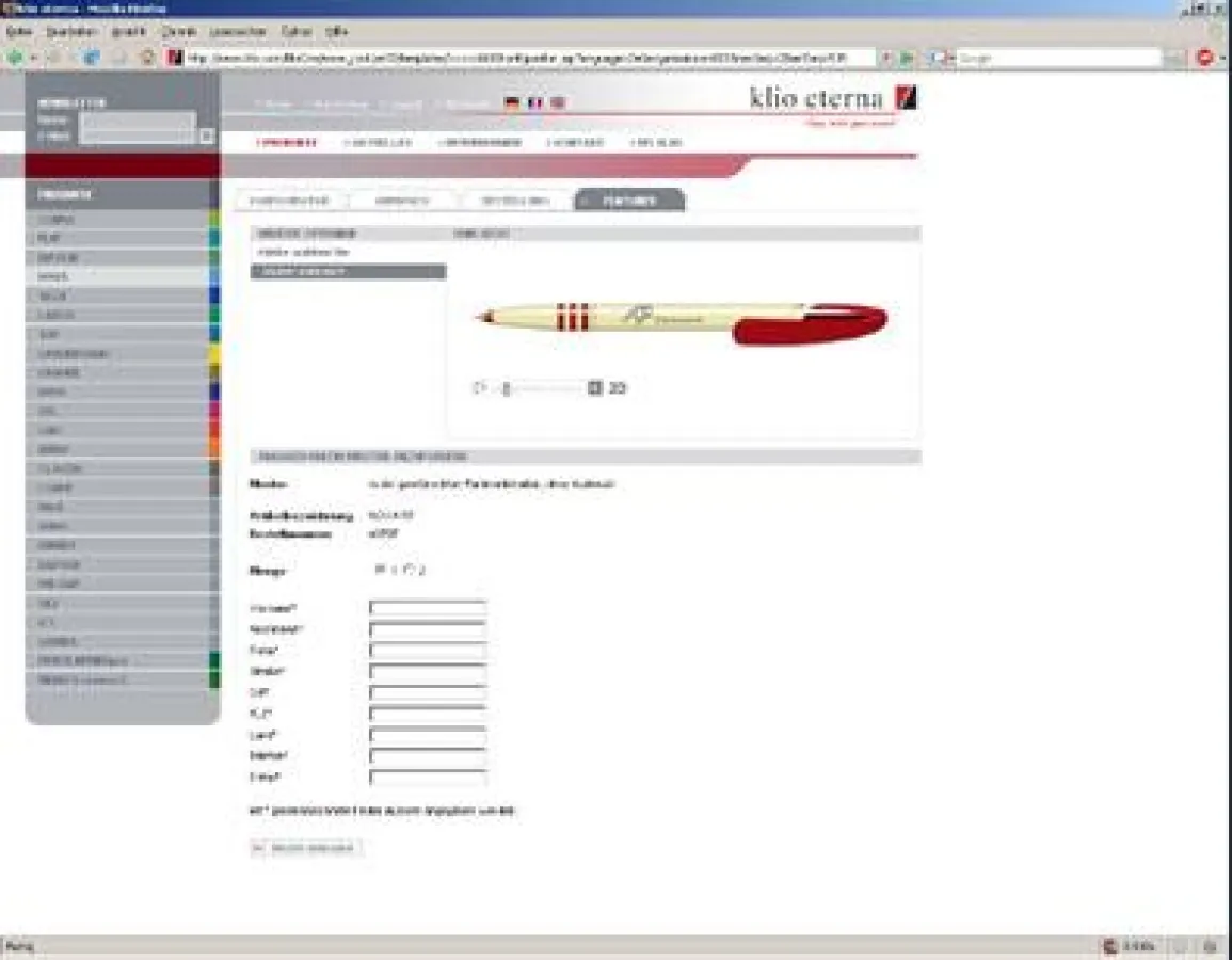 Mit dem Kugelschreiber-Konfigurator von Zeitwerk können Sie unter www.klio-eterna.de  die Produktgestaltung selbst übernehmen.