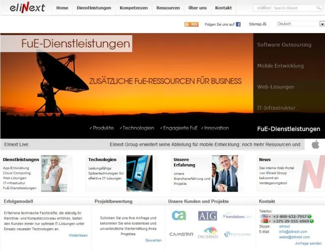 Die Corporate Website von Elinext Group ist bald auch unter .de-Domain Bild: Die Corporate Website von Elinext Group ist bald auch unter .de-Domain