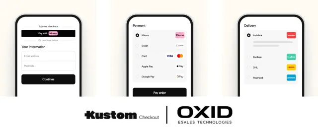 OXID eSales und Kustom (ehem. Klarna Checkout) schaffen gemeinsam breites Spektrum an Zahlungsmethoden Bild: OXID eSales und Kustom (ehem. Klarna Checkout) schaffen gemeinsam breites Spektrum an Zahlungsmethoden